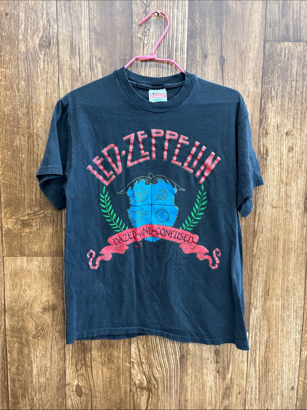 Hanes Black Led Zeppelin Graphic Tee with Red and Blue Print